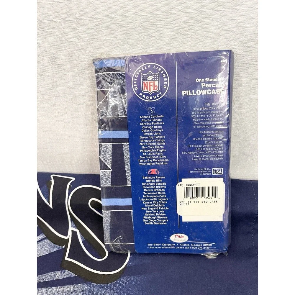 (2) Lot NFL Tennessee Titans Pillowcases Blue 29x19 Football Logo One Washed